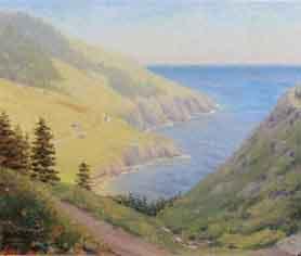 Novia Scotia cliffs by the shore by 
																	Arnold Warburton Lahee