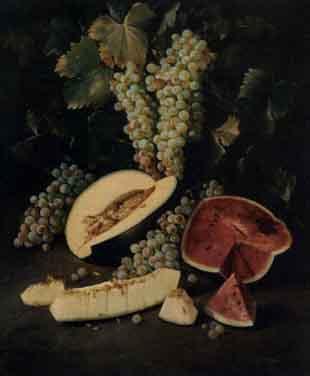 Still life with melon, watermelon and grapes by 
																	Jorge Camacho Gomez