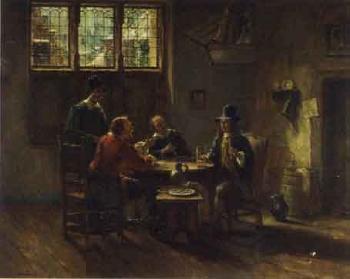 Figures seated around a table drinking and smoking by 
																	Oskar Urbahn