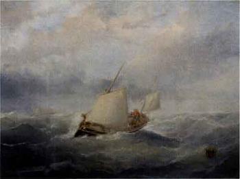 Fishing boat in story seas by 
																	Johannes Adrianus Noordwyns
