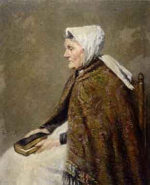 Old woman with book on her lap by 
																	Johan Gabrielse