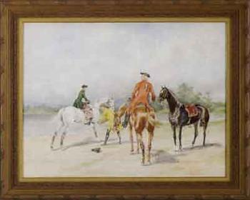 Figures on horseback in a landscape by 
																	William Oothout
