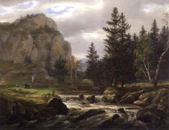 Northern landscape with river by 
																	Johan Christian Clausen Dahl