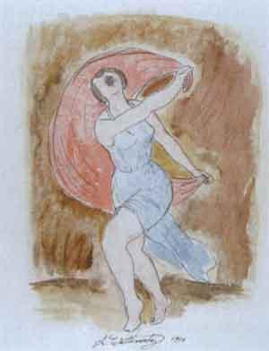 Isadora Duncan dancing by 
																	Abraham Walkowitz