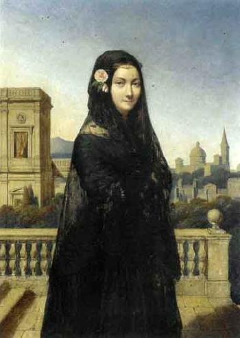 Portrait of elegant woman on terrace by 
																	Agost Elek Canzi