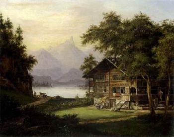 Mountain lake in Switzerland by 
																	Johann-Jakob Falkeisen