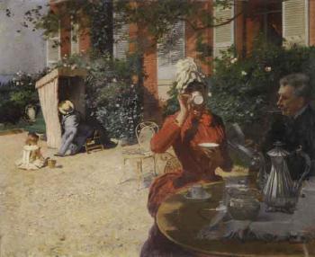Le dejeuner sur la terrasse, Villerville by 
																	Ernest Ange Duez