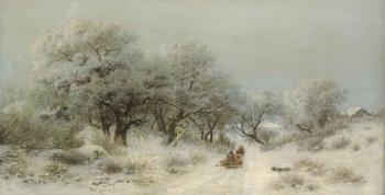 Winter landscape with sleigh ride by 
																	Ljeff Kameneff