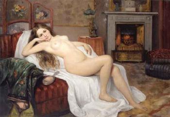 Female nude in an interior scene by 
																	Sergei Semenovich Egornov