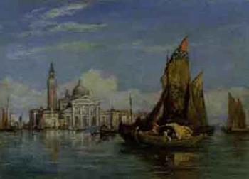 View of Venice with boats in the Lagoon by 
																	Andrea Vasari