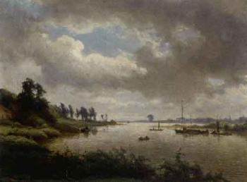 Boats on a river in summer by 
																			Jan Frederik van Deventer