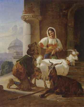 Italian scene with young couple and goats by 
																	Nicolai Habbe