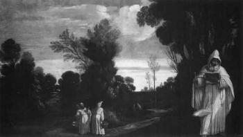 Carmelite monks in a landscape by 
																	Frater Anton a Sto Joanne
