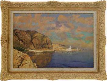 Landscape with sailing boat by 
																	Alexandre Isailoff