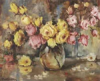 Vase of flowers by 
																	Angelo Malinverni