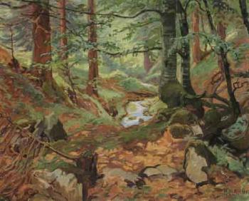 Autumn wood with stream by 
																	Richard Mahn