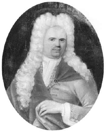 Portrait of nobleman, in embroidered jacket and wig by 
																	B Luytens