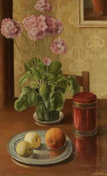 Still life with primula by 
																	Toon van den Muijsenberg