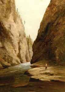 Fisherman on rocks by stream by 
																	Charles Lanman