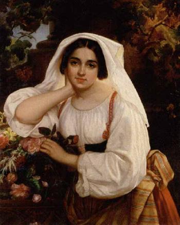 Young Italian girl with basket of flowers by 
																	 Junker