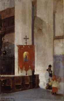 Church interior with figures, Lambertus church by 
																	Axel Axelson