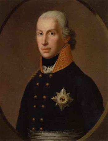 Portrait of Friedrich Wilhelm III of Preussen wearing blue uniform by 
																	Joseph Darbes