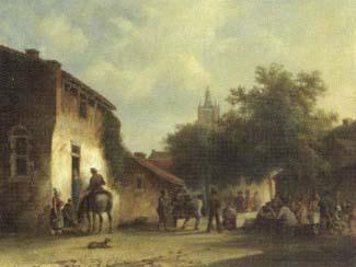Village square with figures by 
																	Warner Gyselman