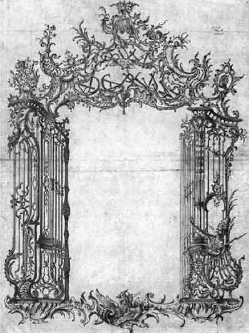 Sketch for wrought iron gates by 
																	Johann Wolfgang von der Auwera