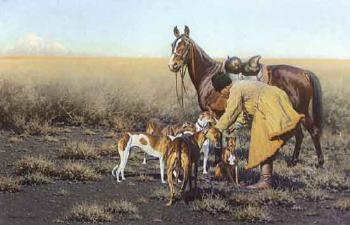 Rider from the Steppes with dogs by 
																	Hugo Ungewitter