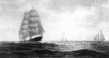Sailing vessels at sea by 
																	James Gardner Babbidge