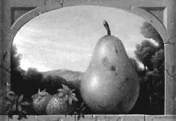 Still life with pear and strawberries by 
																	John Yerger