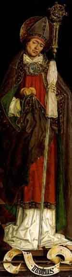 St Niklaus von Myra as bishop holding three gold orbs by 
																	Bartholome Zeitblom
