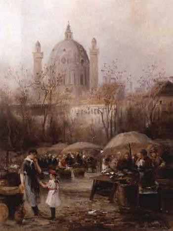 Market scene by 
																	Emile Rovier