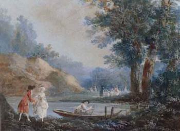 Lake scenes with elegant figures by 
																			 Monogrammist G H