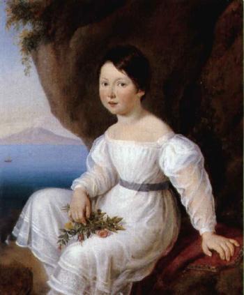Portrait of girl in white dress holding flowers by 
																	Julie Egloffstein