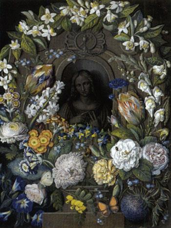 Figure of Christ in stone recess surrounded by flowers by 
																	Christel Johann Heinrich Eli