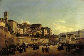 Small Italian town with market and theatre by 
																	J Tagliapietra