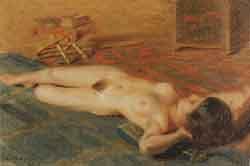 Reclining female nude by 
																	N Davil