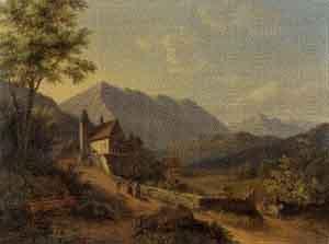 Landscape with church and figures by 
																	Eduard Rahn-Hirzel