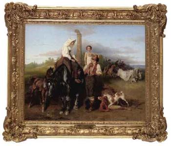 Figures and horses on the Roman Campagna by 
																	Carl Wahlbom