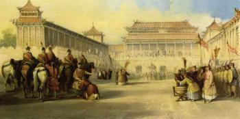 Western gate. Emperor reviewing the guards, Place of Peking by 
																			 Jennens and Bettridge