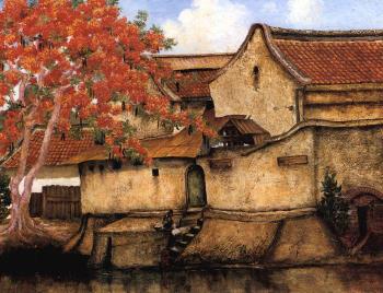 Chinese district in oil Batavia by 
																	Ernst C L Agerbeek