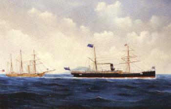 Steamer Seaham Harbour towing a Royal Navy barquentine by 
																	John Fannen