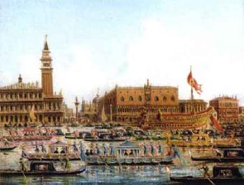Decorated gondolas in the Bacinoldi San Marco by 
																			Umberto Ongania