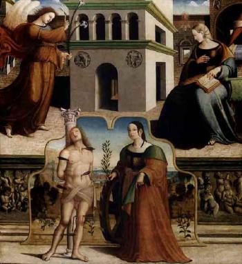 Annunciation, Saint Sebastian and Saint Catherine by 
																	Francesco Fantoni