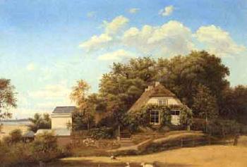 Summer idyll with thatched house by fjord by 
																	Carlo Dalgas