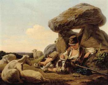 Young schoolboy watching sheep, having a little sleep by 
																	Carlo Dalgas