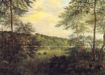 Summer landscape with forest by lake by 
																	Marie Gamel