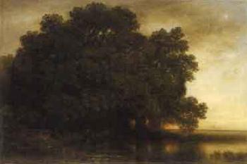 Wooded landscape at sunset by 
																	H Varberg