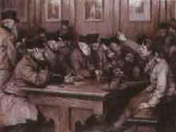 Chelsea Pensioners in discussion, possibly during the Boer war by 
																	Lance Calkin